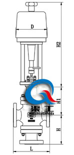 電動三通調節閥配PSL執行器外形尺寸圖